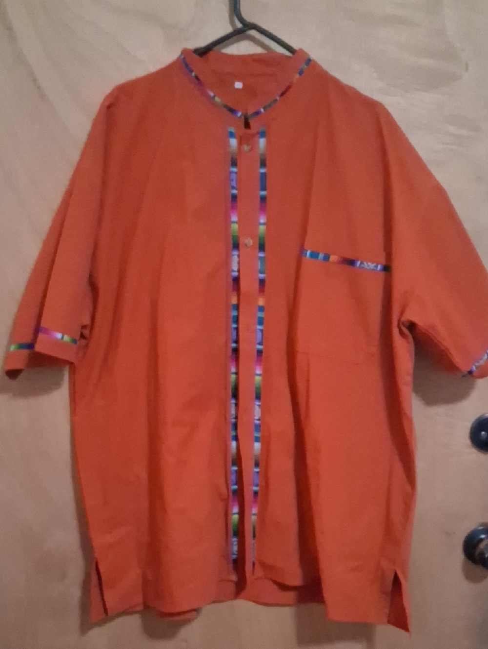 Men's Orange Short-Sleeve Jacket with Color-Trim Accent